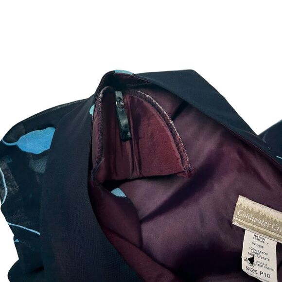 Vintage Coldwater Creek Black Blue Flowers Short Sleeve Floral Midi Dress V-neck - Picture 7 of 7